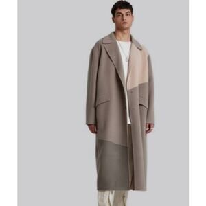 Dept. Anonym Mens Colorblock Overcoat Taupe Beige Grey Longline Wool Coat XL